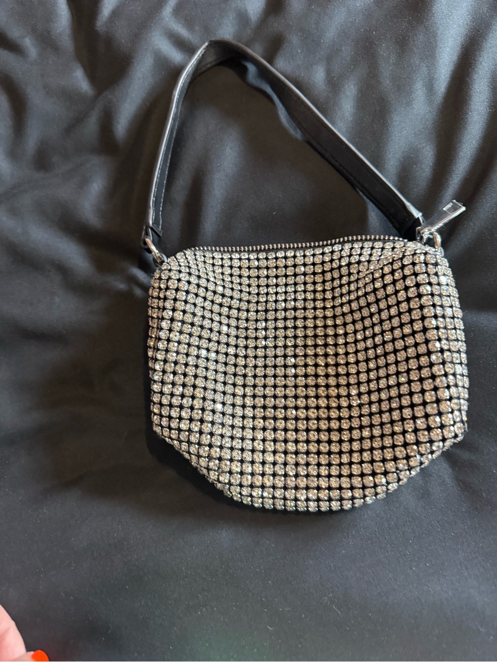 Crystal-Embellished Black Evening Shoulder Bag